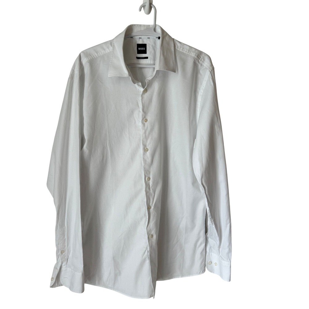 Hugo Boss Mens Sharp Fit White Cotton Button Down Shirt 16.5 34/35 L